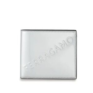 NWT Farragamo | Silver Calfskin Leather Embossed Leather Bifold Wallet $595